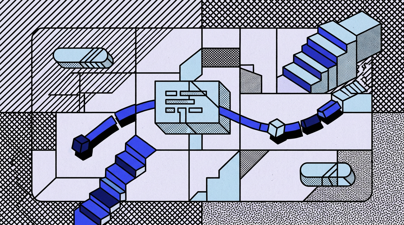 Abstract violet onboarding path with highlighted steps
